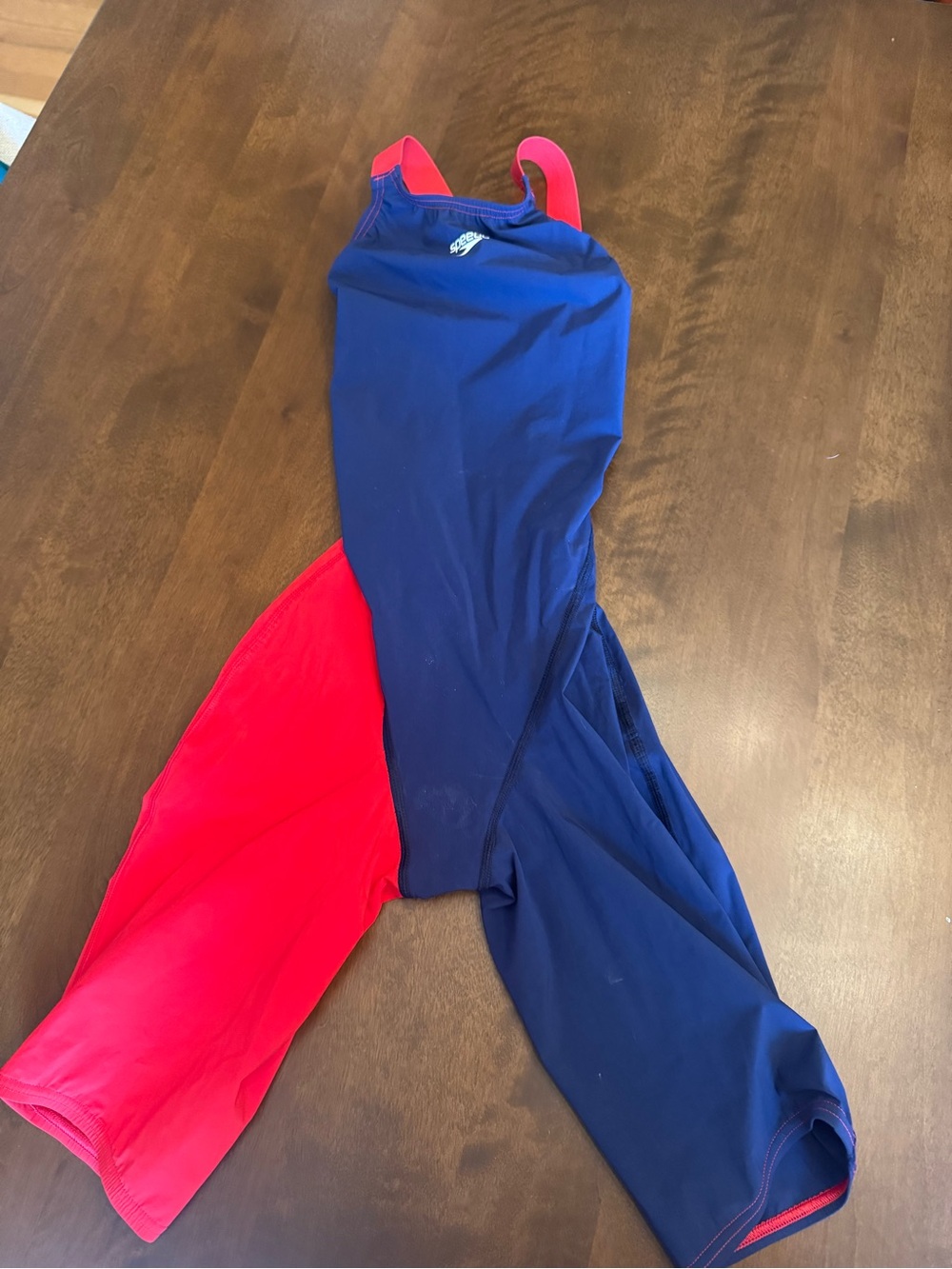 Speedo Navy & Red Racing Kneeskin Swimsuit